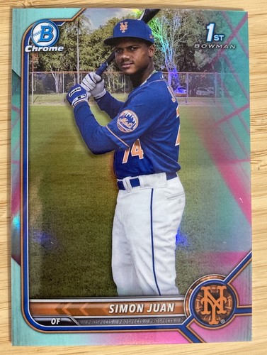2022 Bowman Chrome 1st Simon Juan /125 Aqua/Pink Vapor Refractor BCP-170 - Picture 2 of 4
