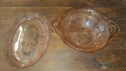 Jeannette Cherry Blossom Pink glass 9” Dual Handled Serving Bowl and platter.(2)