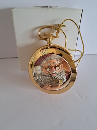 Vintage Dept 56 Christmas Time 3D Santa Gold Pocket Watch Clock Ornament - Picture 2 of 7