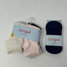 Cat Jack Girls Socks Medium 9-2.5 6 Ankle 3 Liner No Show Navy Pink Gray New