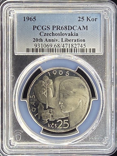1965 Czechoslovakia Silver 25 Korun 20th Anniv. Liberation PCGS PR68DCAM Top Pop
