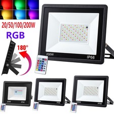 20-200W LED Flood Light RGB Color Change Floodlight Outdoor Security Garden Lamp