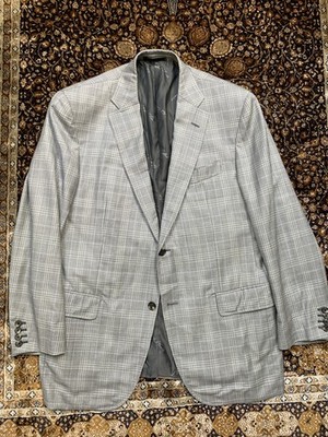 Raffaele Caruso Sport Coat Jacket 2-button Light Gray Periwinkle Overcheck 52R