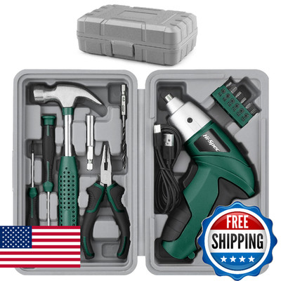 Hi-Spec 3.6V Cordless Electric Screwdriver Set with Interchangeable Bits, Green