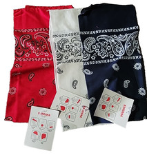 Bandana Scarf Lot 3 Red White Blue Quilt Crafts Patriotic Colors July 4th 22inch