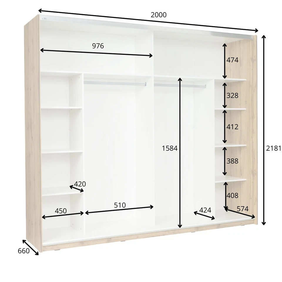 Armoire À Portes Coulissantes En Bois 2 Portes Miroir Chêne Wotan Blanc Hochgla - Photo 4/4