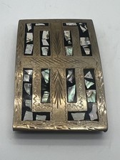 Vintage Mexican Alpaca Silver Abalone Shell Mosaic Inlay Belt Buckle Mexico
