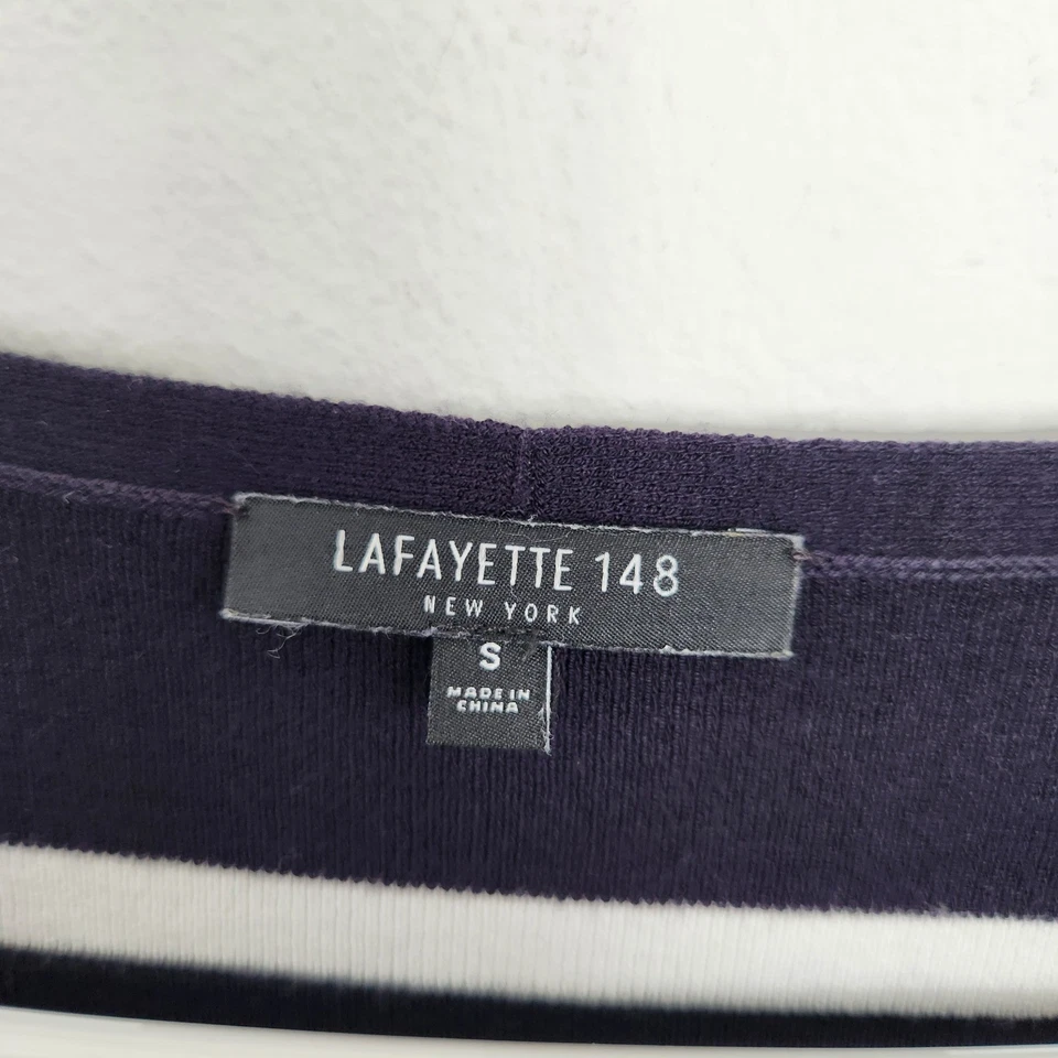 Lafayette 148 New York Striped V Neck Sweater Womens Size S Navy Blue White Fall - Image 3 of 4