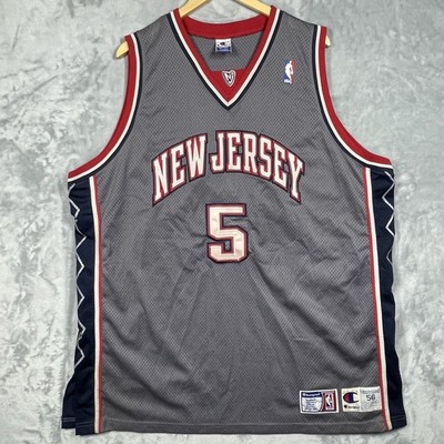 Champion New Jersey Nets Jason Kidd 5 Authentic Jersey Grey Mens 56 3XL Stitched