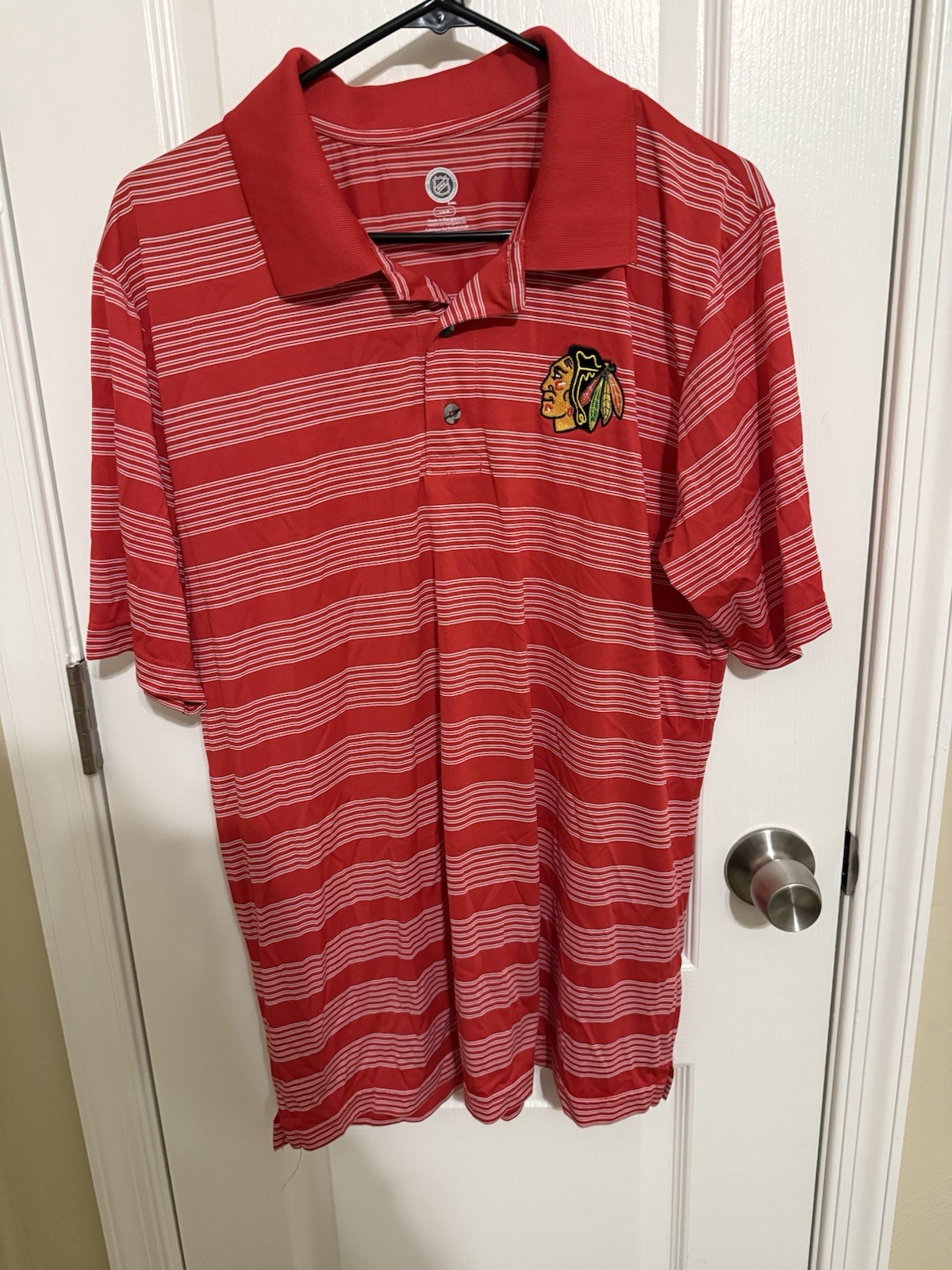 Men’s NHL Chicago Blackhawks Polo Size L Red Stripe Performance, Hockey