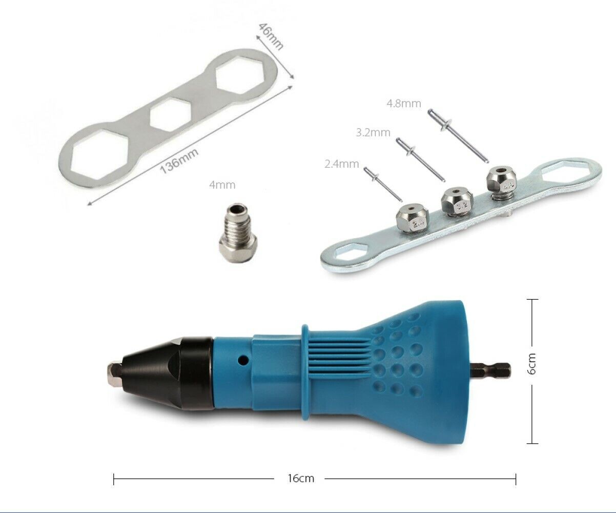 Kit conversione da trapano avvitatore a rivettatrice testine da 2.4 3.2 4.0 4.8 foto 4