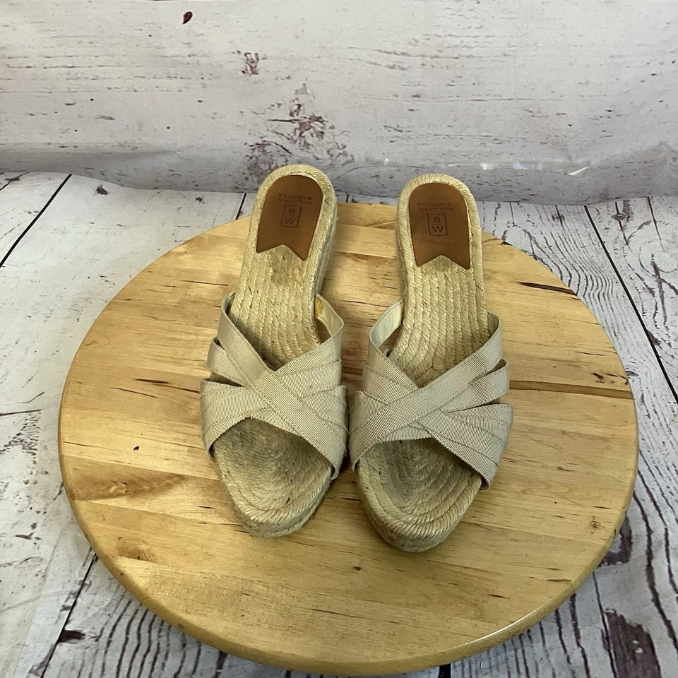 Sandalias alpargata Stubbs Wootton cuña talla 11 cruzadas correas de cinta de grosgrain Foto 3 de 4
