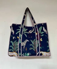 Indian Black Forest Print Quilt Shoulder Bag Women's Market Cotton Handbags US