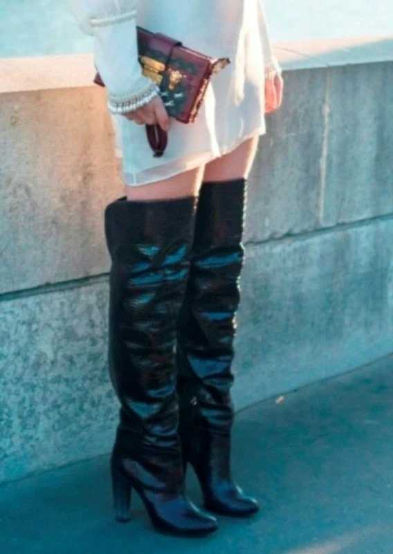 Green snakeskin thigh high boots top