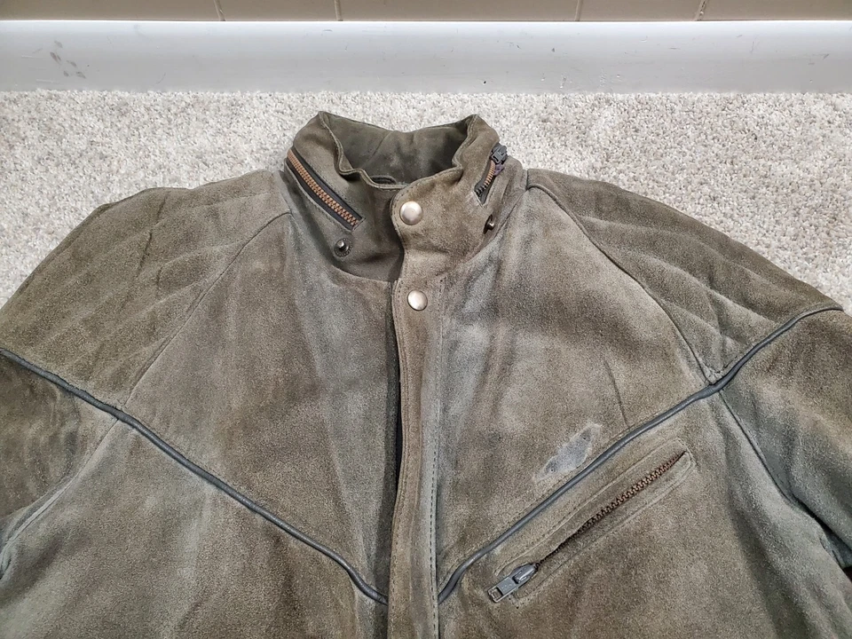 American Eagle Leather Bomber Jacket Men's Size 40 Army Green Distressted - Image 3 of 4