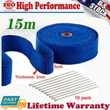 2 50ft Blue Exhaust Wrap Header Manifold Fiberglass Heat Wrap Tape 10 Ties