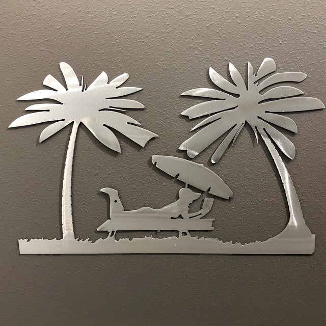 Beach Scene Metal Wall Art 14"x 9" Skilwerx Nautical Beach House ocean