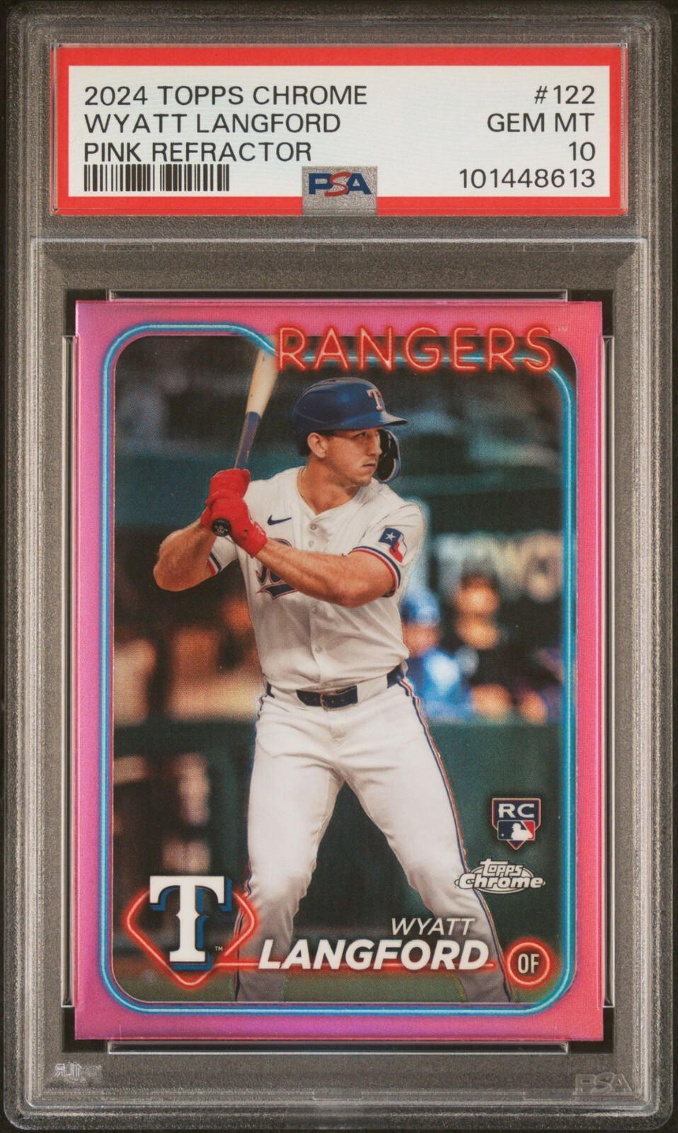 Wyatt Langford 2024 Topps Chrome #122 Pink Refractor PSA 10 Gem Mint RC Rangers