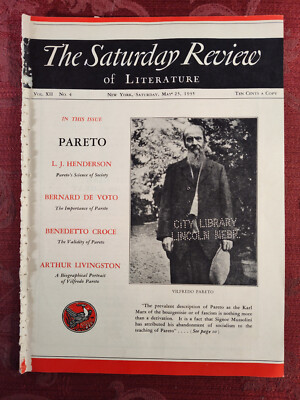 SATURDAY REVIEW May 25 1935 Vilfredo Pareto L J Henderson Arthur Livingston