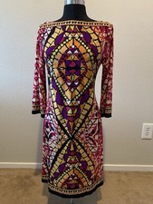 Women's Multicolored Long Sleeve Casual Knee-High Colorful Dress Size 8 ICE