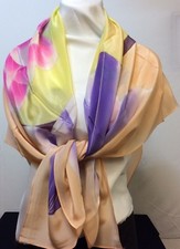Women's Oversize Silk Square Scarf Hand Painted Floral Unique One Of A Kind 42"