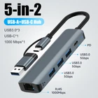 5 in 1 USB-C USB-A Hub Multiport Adapter USB 3.0 PD 100W RJ45 Docking Station