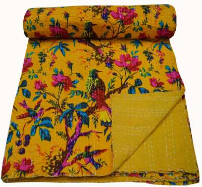 Indische Baumwolle Kantha Quilt Bettwäsche Überwurf Sofa Decke Tagesdecke Dop...