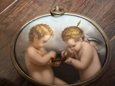 Antique Henry Bucker porcelain painting cherubs