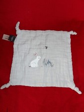 Doudou Plat Carré Blanc Carré Lange Coton Bio Gris Motif Lapin Oiseau Neuf