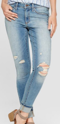 WOMENS PLUS MID-RISE DISTRESSED SLIM 