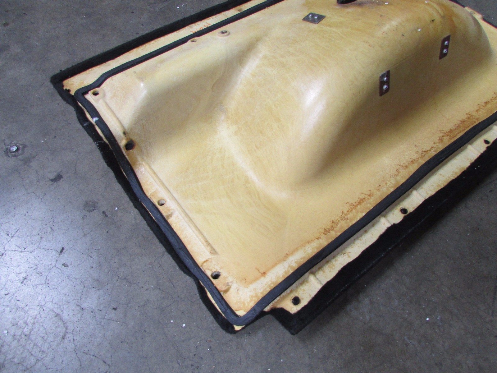 Ferrari F430, Back Wall Trunk Carpet w/ Black Belts, Used, Burnt, P/N 68140000