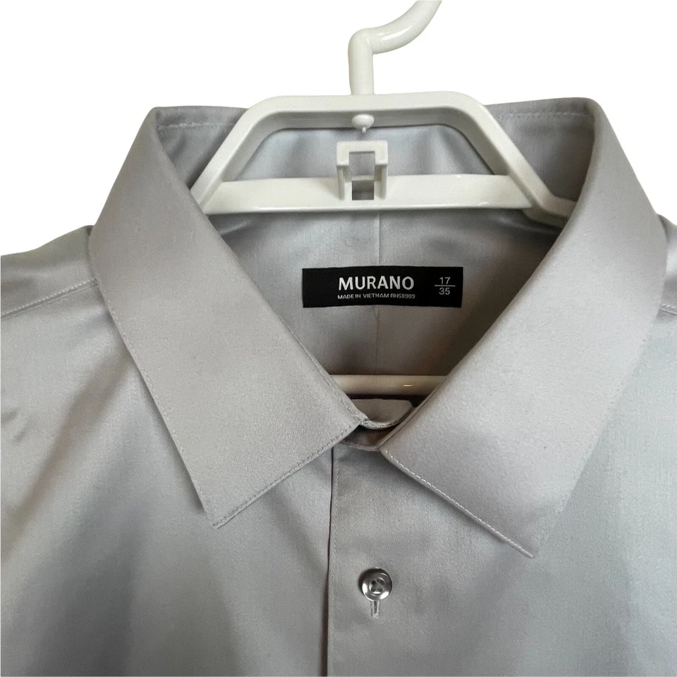 Murano Men's Sz 17-35 Gray Sheen Long Sleeve Blue White Shirt - Image 2 of 4