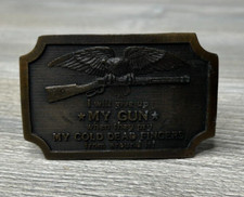 Vintage 1977 Belt Buckle, Gun Rights, I Will Give Up My Gun.. 3.5"x 2.5"