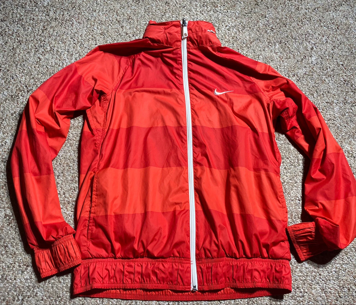 VINTAGE NIKE RED WOMENS REVERSIBLE NYLON WINDBREAKER RUNNING JACKET STRIPED  SZ M