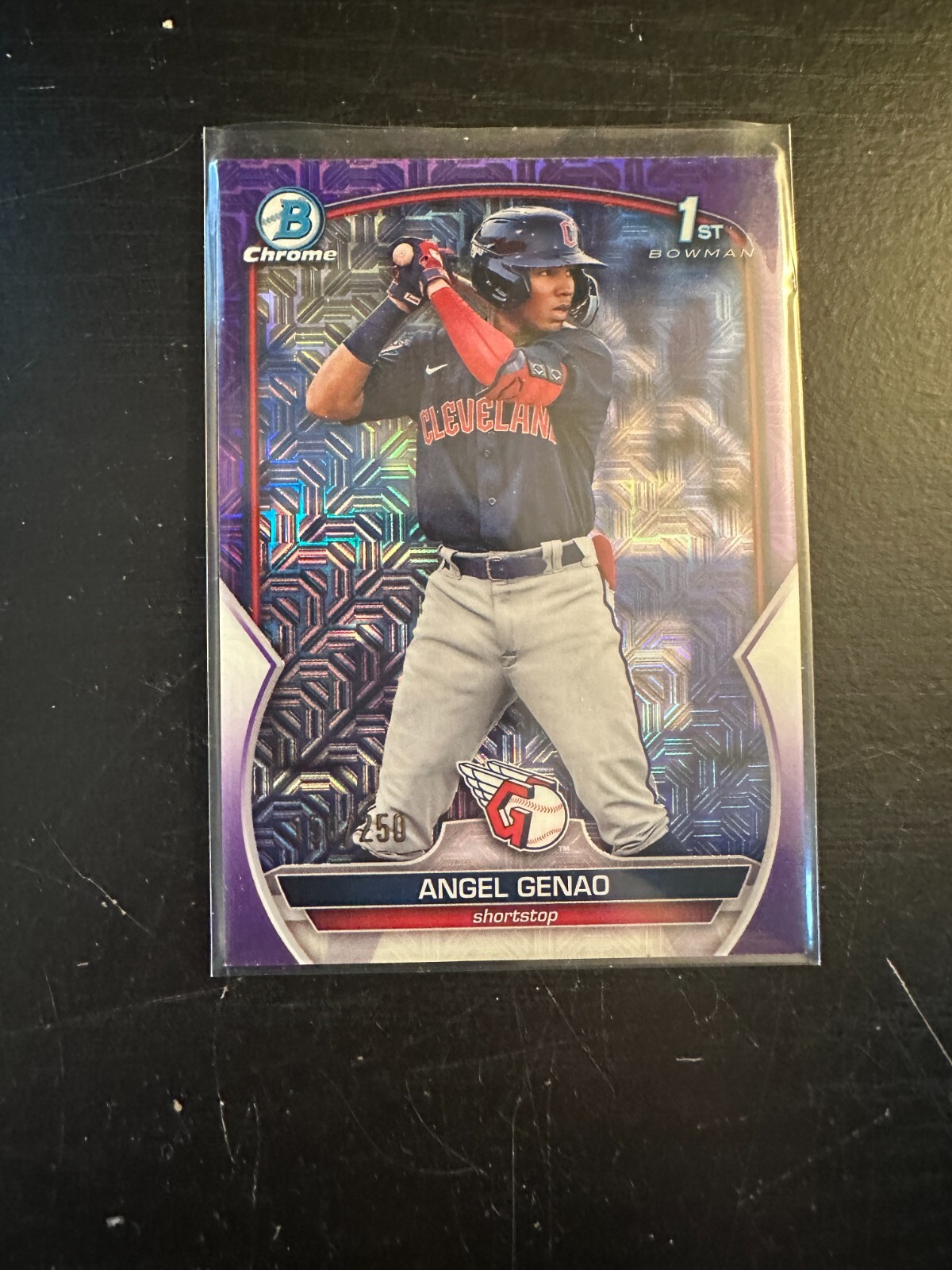 2023 Bowman Chrome 1st Bowman Mega Angel Genao BCP140 Purple Mojo Refractor /250