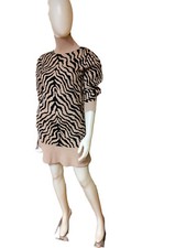 Fab'rik Zebra Print Turtleneck Long Sleeves Ruffle Bottom Knit Dress-S
