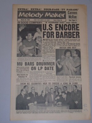MELODY MAKER MARCH 28 1959 DICKIE VALENTINE LONNIE DONEGAN ALMA COGAN DAVE KING