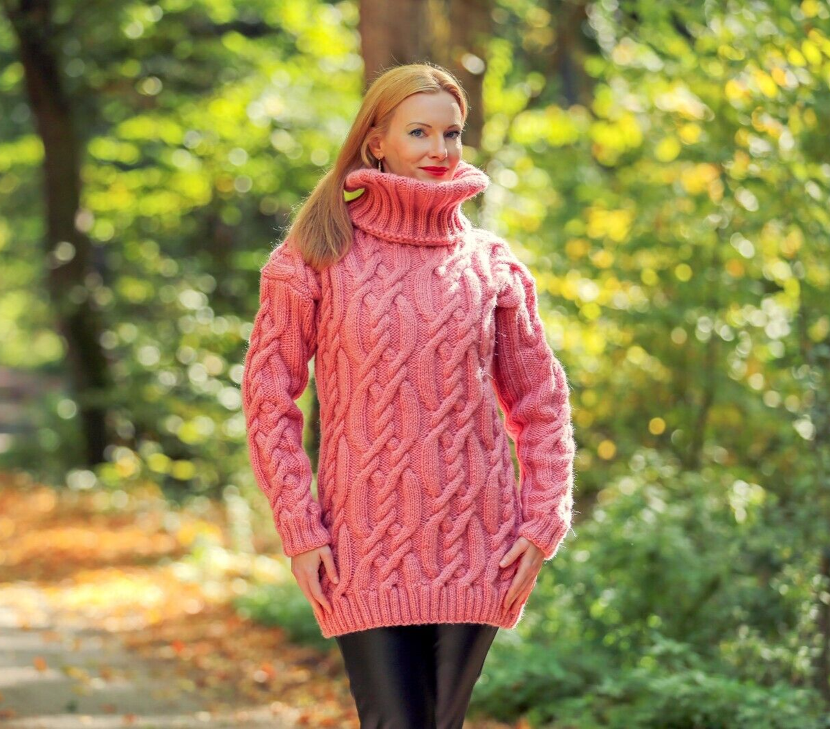 pink wool knitted dress Boutique Cable mohair by SuperTanya Long sleeve