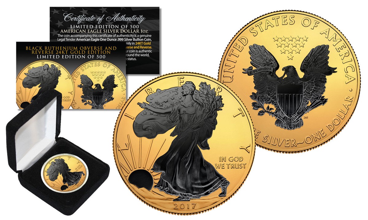 2017 .999 Silver American Eagle US Coin 24K Gold Gilded w/ Black