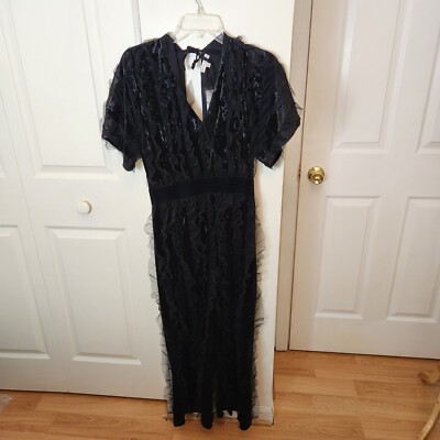New Moon River Jumpsuit Sz Medium Women Black Velvet Ruffle