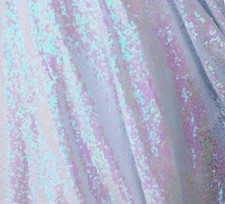 White Iridescent Sequin Fabric, Sequins Fabric for Dress, Party Deco by the Yard