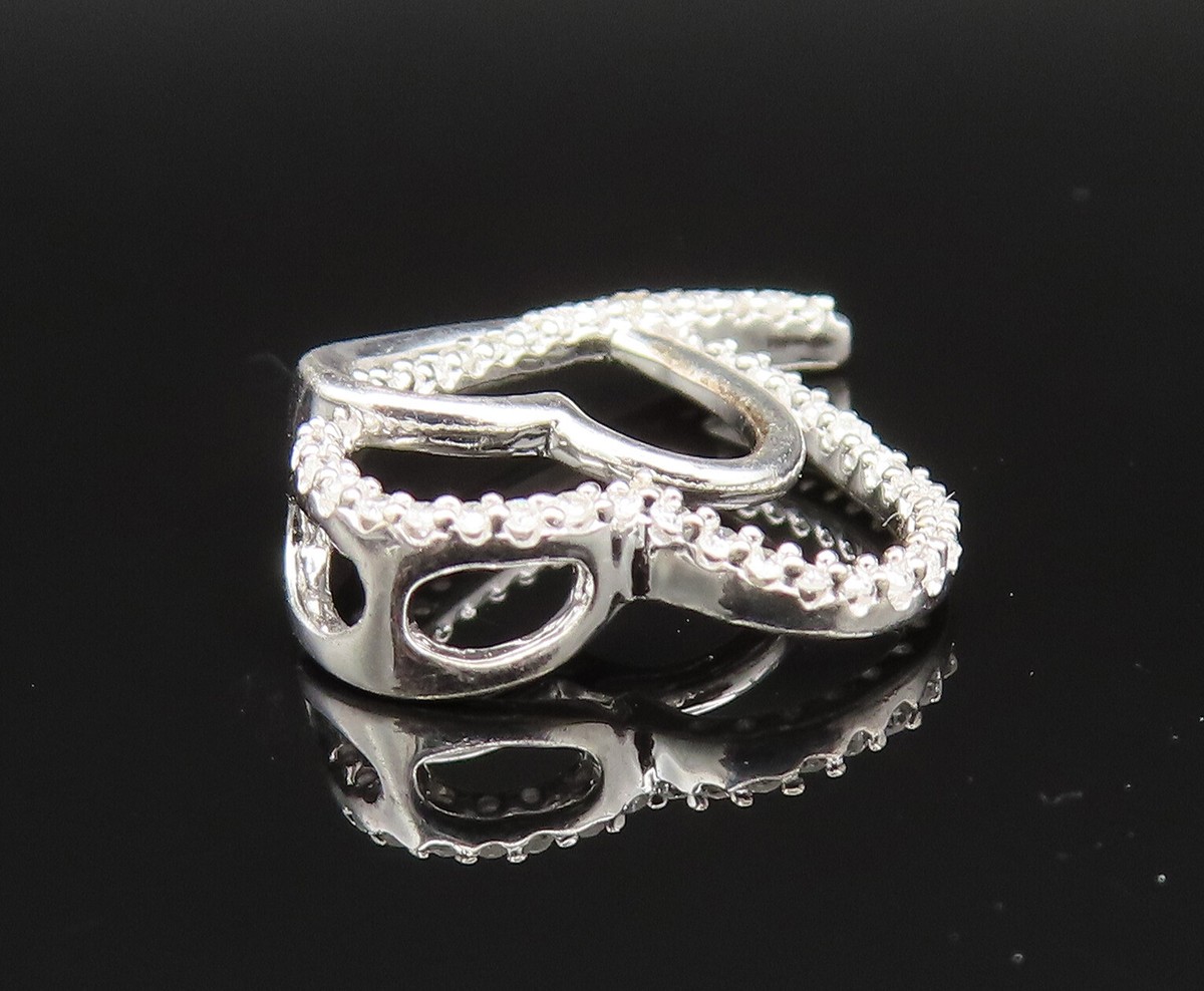 925 Silver Vintage Genuine Diamonds Double Open Love Heart Pendant