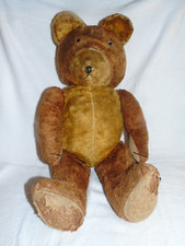 Vintage Jointed Mohair and Straw Stuffed Teddy Bear 25" Rare