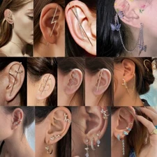 Fashion Silver Crystal Ear Clip Cuff Wrap Crawler Women Girl Jewelry Gift