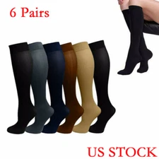 US Compression Socks Knee High 20-30 mmHg Graduated Mens Womens S-XL (6 Pairs)