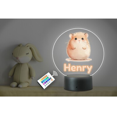 Personalisiertes Kinder Tier Name Hamster LED Neon Nachtlicht. Kinderzimmer Schlafzimmer.