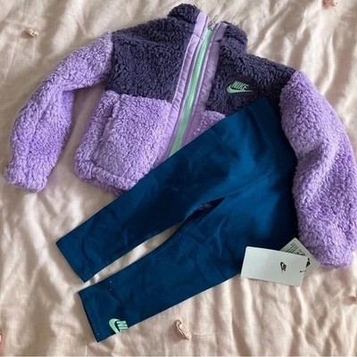 Nike Super Warm Winter Jacker Fluffy Purple leggings set 6247
