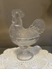 Vtg L.E. Smith Clear Glass Rooster Covered Candy Dish Chicken Depression Easter.