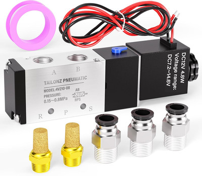 1/4''NPT Solenoid Valve DC12V Single Coil Pilot-Operated Electric 2 Position 5 Wa