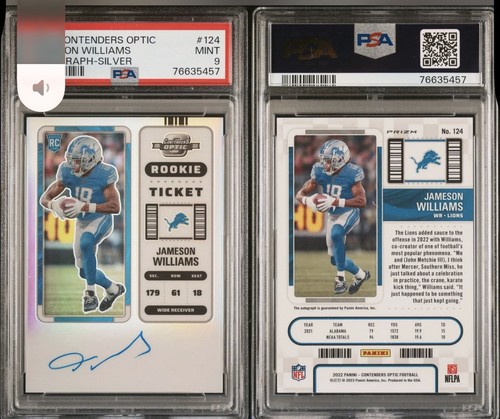 2022 Contenders Optic Rookie Ticket Auto Jameson Williams Silver Prizm PSA 9